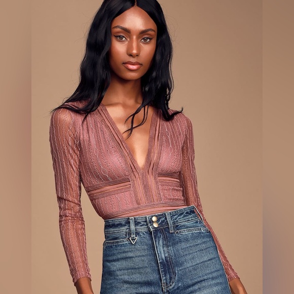 Lulus Tops - Lulu’s sheer lace long sleeve bodysuit